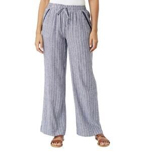Briggs Women's Linen Blend Pull On Pant (Navy White Stripe, XL)